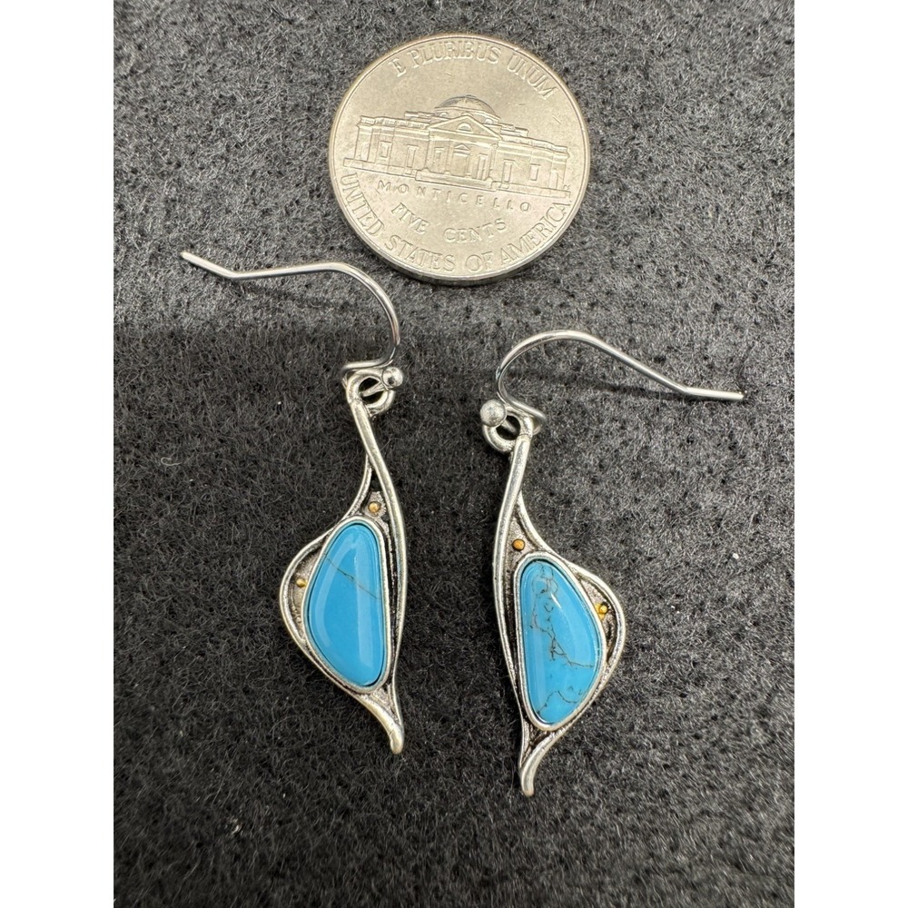 Turquoise Blue Teardrop Dangle Earrings Silver Tone Boho Fishhook NEW